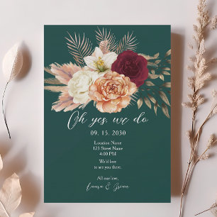 Floral Rustic Emerald Green Wedding Reception Invitation