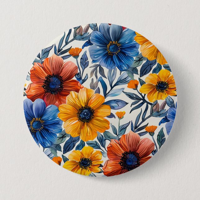  Floral rustic fashion retro pattern 3 Inch Round Button (Front)