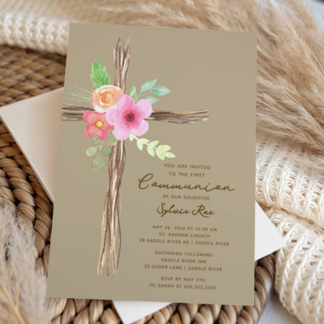 Floral Rustic First Communion Invitation (Creator Uploaded)