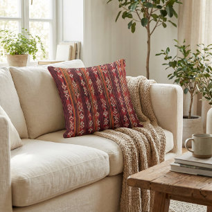 Floral rustic geometric botanical boho pattern throw pillow