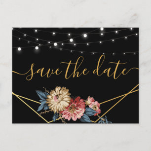 Floral Rustic Magnolia String Lights Save the Date Announcement Postcard