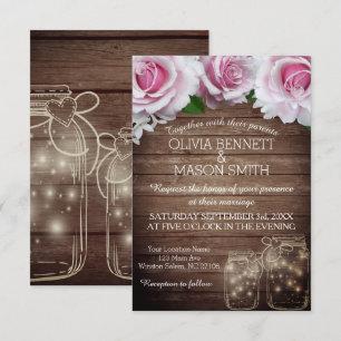 Floral Rustic Mason Jar Lights Wedding Invitation