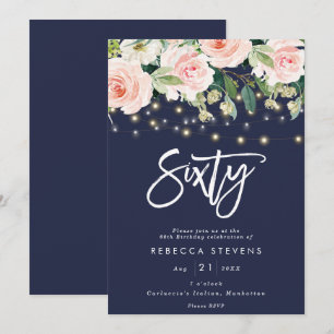 floral rustic navy 60th birthday invitation