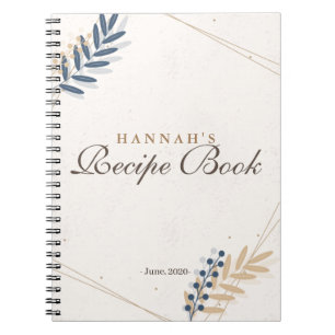 Floral Rustic Navy Blue Gold Bridal Shower Recipe Notebook