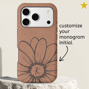 Floral Rustic Pink Daisy Flower Drawing Monogram 