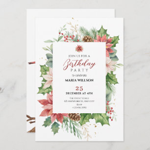 Floral rustic Red and green birthday Invitation