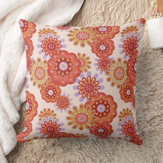 Floral rustic retro brown beige throw pillow (Blanket)