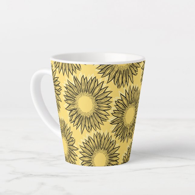 Floral Rustic Sunflower Hand Drawn Latte Mug (Left Angle)