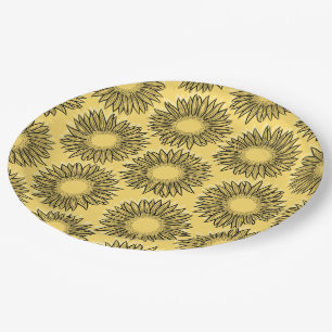 Floral Rustic Sunflower Hand Drawn Paper Plate