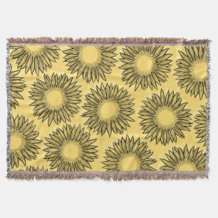 Floral Rustic Sunflower Hand Drawn Throw Blanket