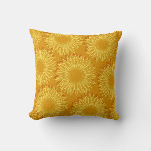 Floral Rustic Sunflower Light Hand Drawn Throw Pillow