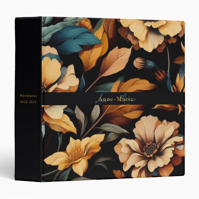 Floral rustic vintage elegant black binder (Front/Spine)