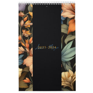 Floral rustic vintage elegant black calendar