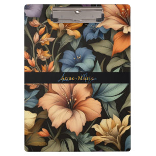 Floral rustic vintage elegant black clipboard