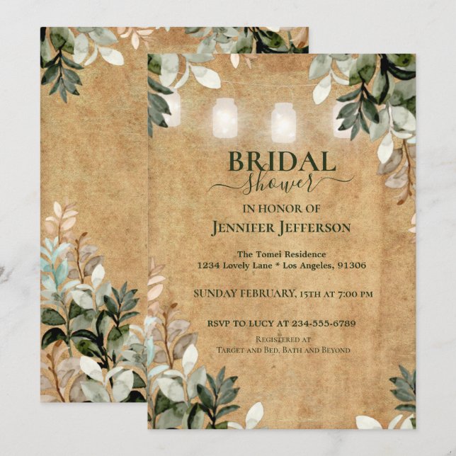 Floral Rustic Wood Bridal Shower Invitation (Front/Back)