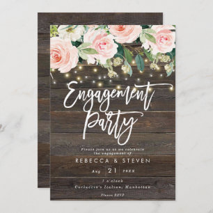 floral rustic wood engagement party invitation