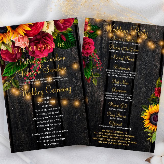Floral rustic wood gold lights wedding ceremony (Creator Uploaded)