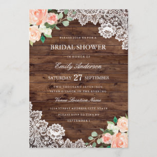 Floral Rustic Wood Lace Bridal Shower Invitation
