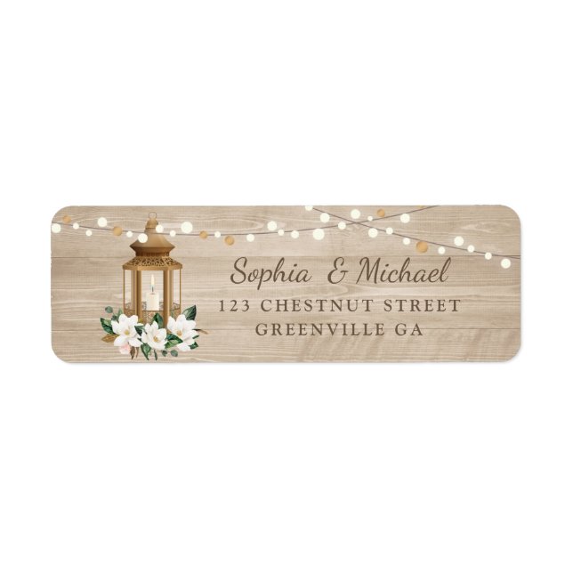 Floral Rustic Wood Lantern Magnolia String Lights (Front)