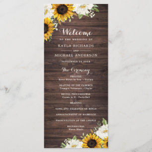 Floral Rustic Wood Sunflower Greenery Barn Wedding Program