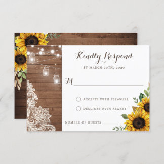 Floral Rustic Wood Sunflower String Lights RSVP Invitation