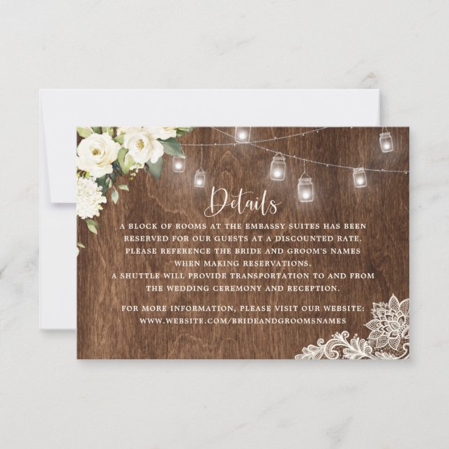 Floral Rustic Wood Wedding Lace Mason Jar Invitation (Front)