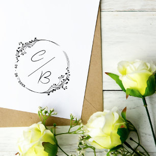 Floral Rustic Wreath Initials & Date Wedding Self-inking Stamp
