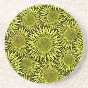 Floral Rustic Yellow Sunflower Hand Drawn Coaster