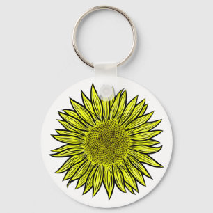 Floral Rustic Yellow Sunflower Hand Drawn Keychain