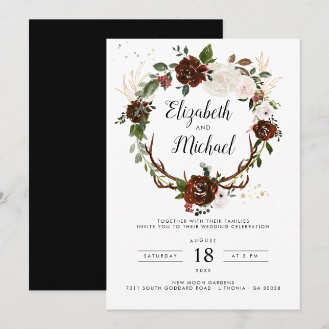 Floral rustique | Boho Botanical Faire-part de mar (Devant / Derrière)