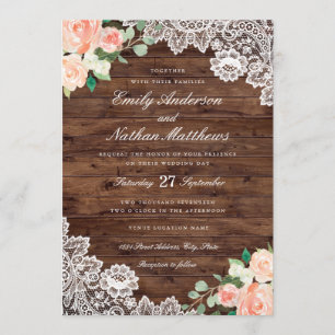 Floral Rustique Faire-part de mariage dentelle en