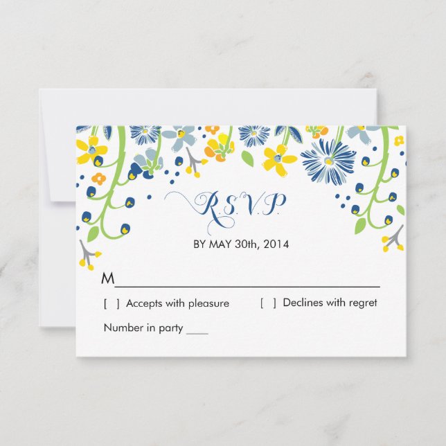 Floral rustique | R S V P Carte de réponse Marine  (Devant)