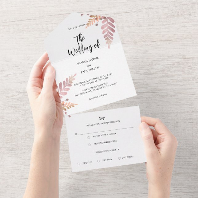Floral Rustique Tout en un Faire-part de mariage (Déchirure)