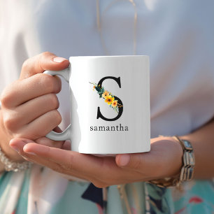 Floral S Monogram Mug with Editable Name