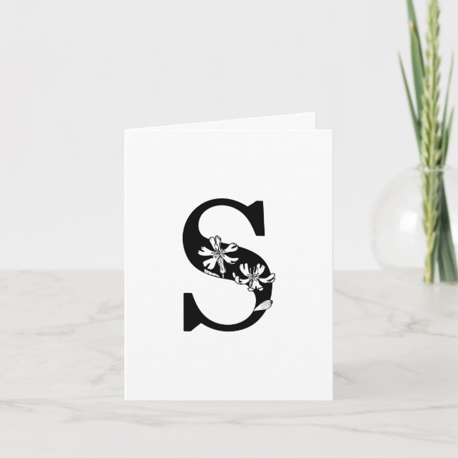 Floral S Monogram On White Note Card (Front)