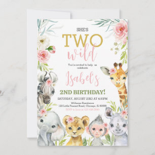 Floral Safari Animals Birthday Party Invitation
