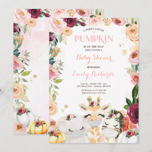 Floral Safari Animals Fall Pumpkin Baby Shower Invitation