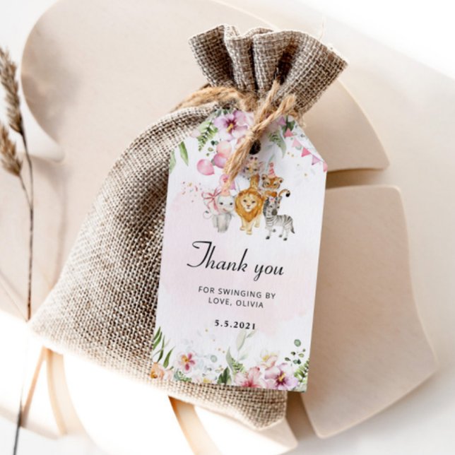 Floral Safari birthday thank you tag (Creator Uploaded)