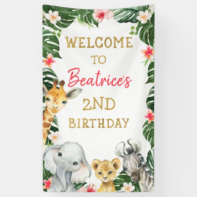Floral Safari Birthday Welcome Banner (Vertical)