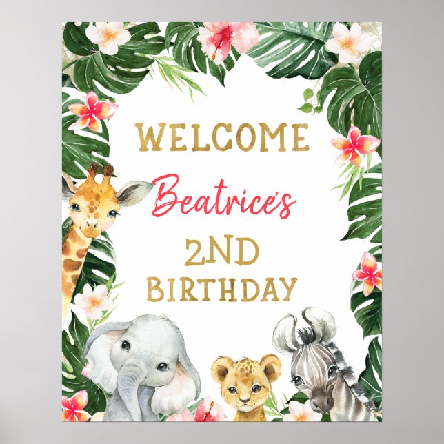 Floral Safari Birthday Welcome Sign (Front)