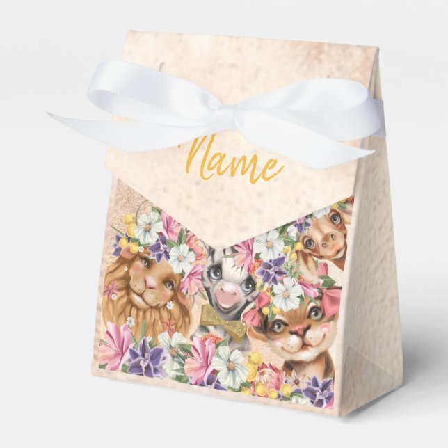 Floral Safari wild one baby shower gold Favor Box (Front Side)