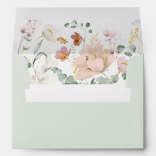 Floral Sage Green Blush Foliage Watercolor Elegant Envelope