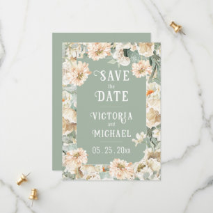Floral Sage Green Elegant Wedding Save The Date