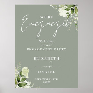 Floral Sage Green Engagement Party Welcome Sign