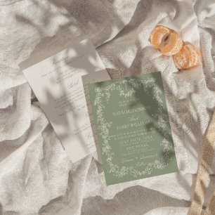 Floral Sage Green Monogram Boho All In One Wedding Invitation