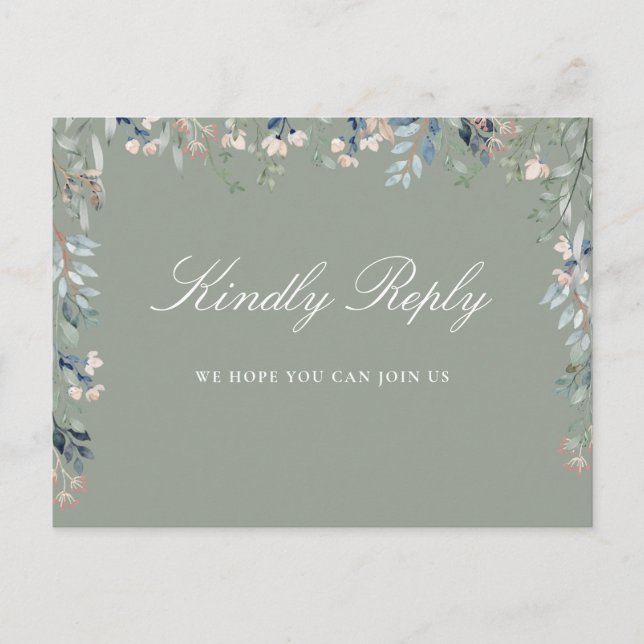 Floral Sage Green Song Request RSVP Postcard (Front)