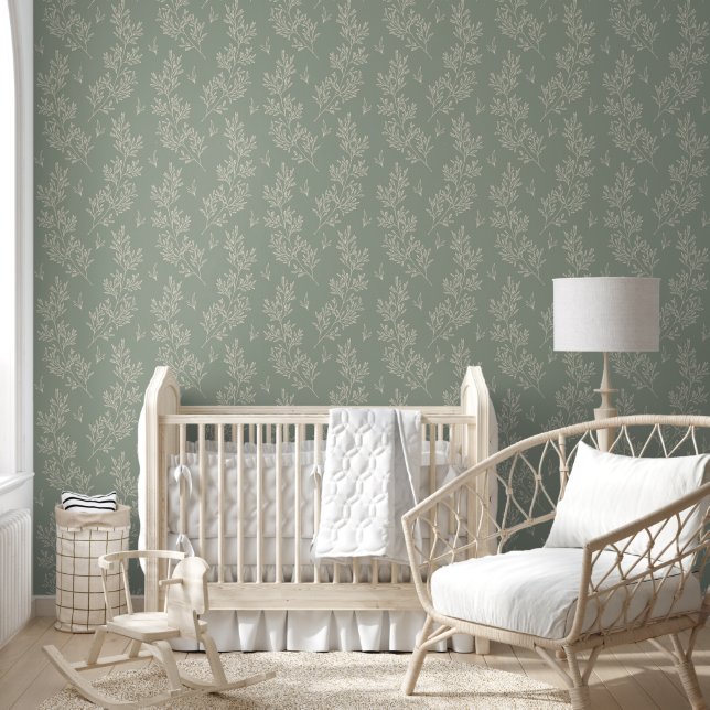 Floral Sage Green Wallpaper (Kids)