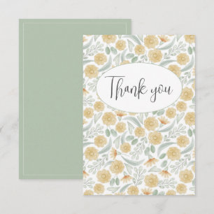 Floral Sage Green Watercolor Flat Thank You Card