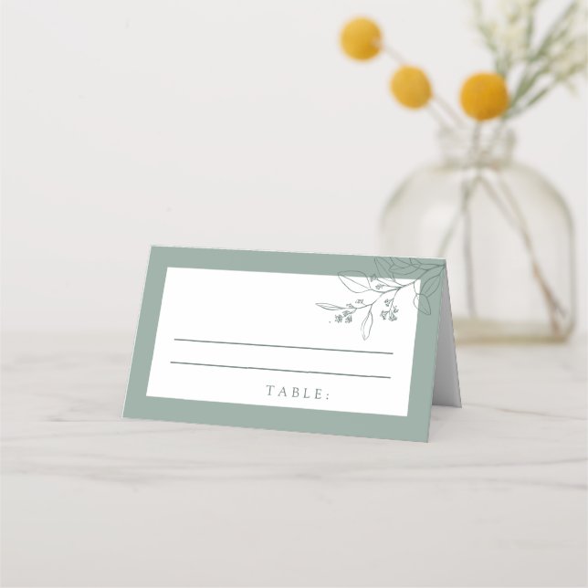 Floral Sage Green Wedding Place Cards  (Front)