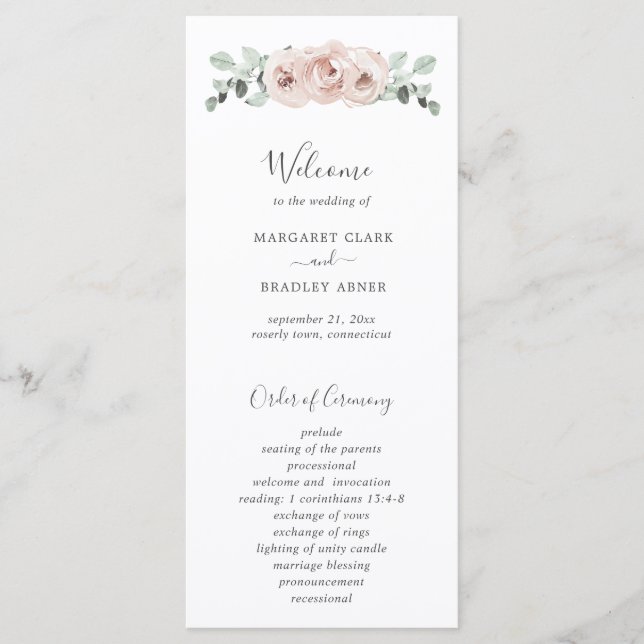 Floral Sage Greenery Dusty Rose Wedding Program (Front)